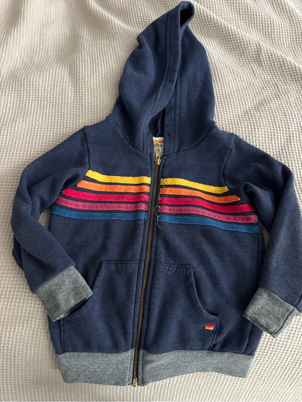 Aviator Nation Kids Navy Hoodie with Yellow, Orange, Pink & Blue Stripes